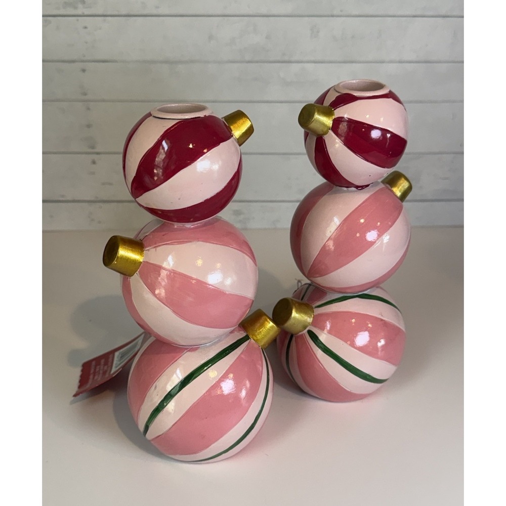 Ashland Christmas Candle Holders Set of 2 Pink Ornament Stacked 7.5" Holiday